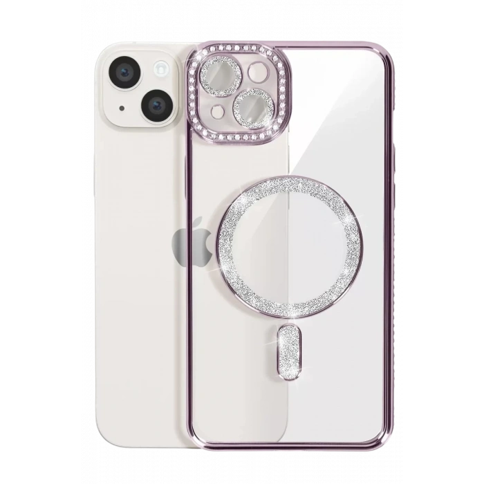 Apple iPhone 14 Kılıf Joke Simli Magneticsafe Kılıf - Pembe
