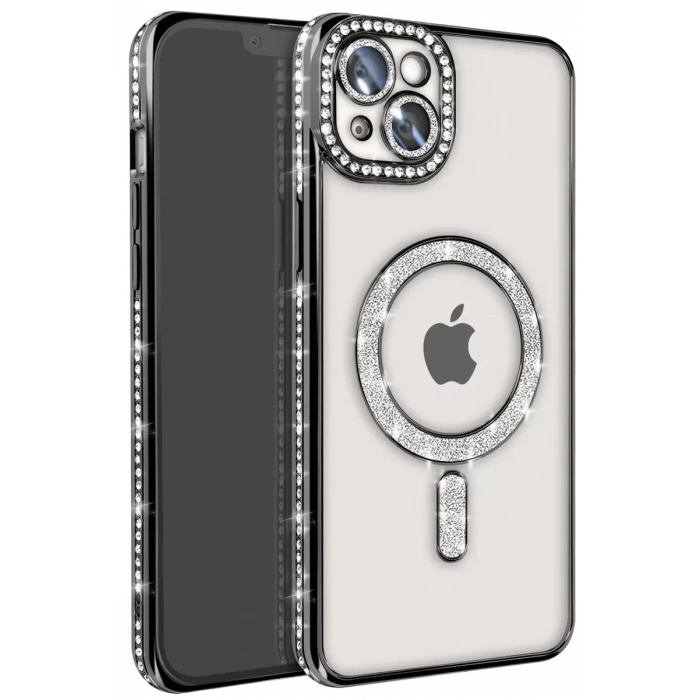Apple iPhone 14 Kılıf Joke Simli Magneticsafe Kılıf - Siyah