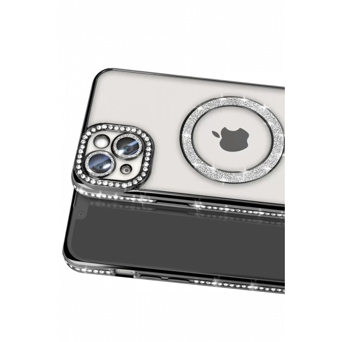Apple iPhone 14 Kılıf Joke Simli Magneticsafe Kılıf - Siyah