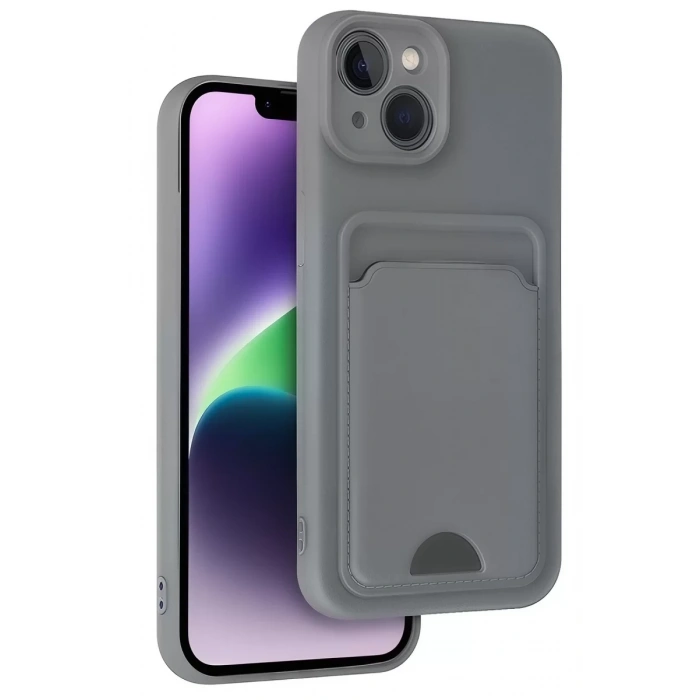 Apple iPhone 14 Kılıf Kelvin Kartvizitli Silikon - Gri