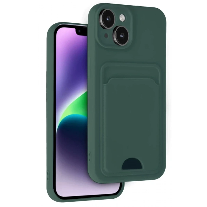 Apple iPhone 14 Kılıf Kelvin Kartvizitli Silikon - Koyu Yeşil