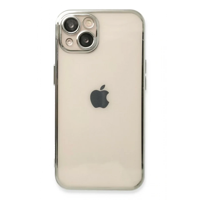 Apple iPhone 14 Kılıf Lensli Silikon - Gümüş