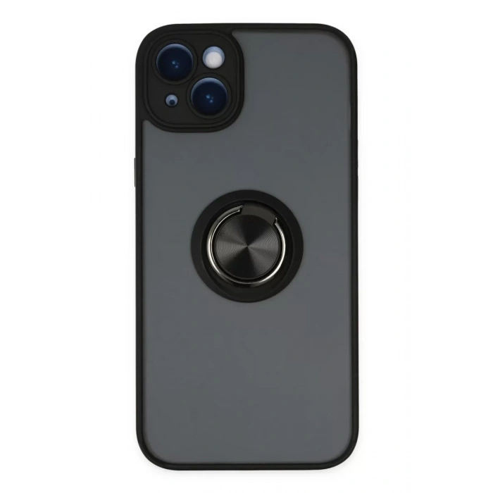 Apple iPhone 14 Kılıf Montreal Yüzüklü Silikon Kapak - Siyah