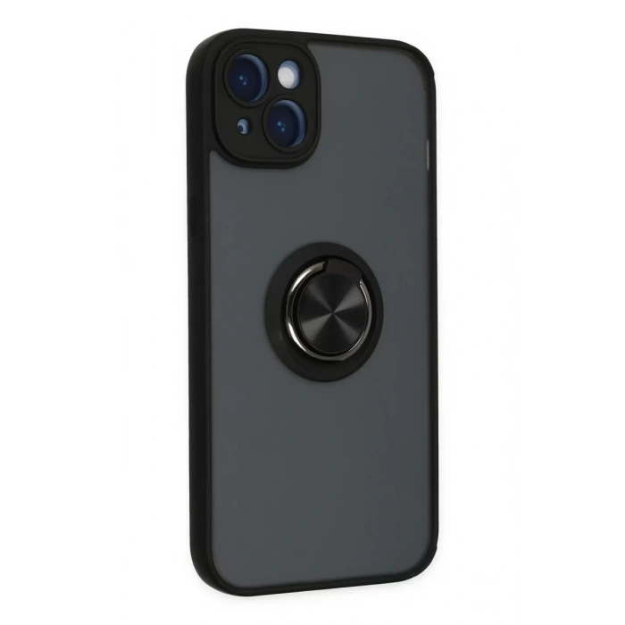 Apple iPhone 14 Kılıf Montreal Yüzüklü Silikon Kapak - Siyah
