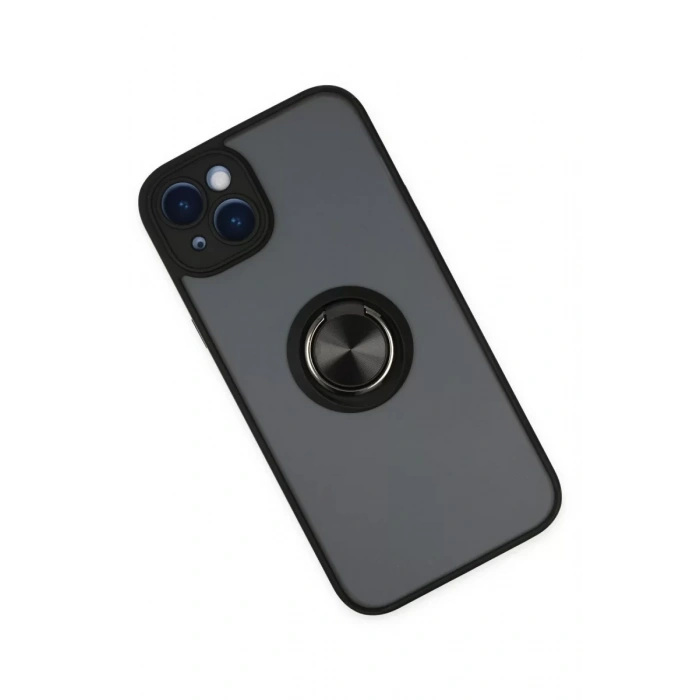 Apple iPhone 14 Kılıf Montreal Yüzüklü Silikon Kapak - Siyah
