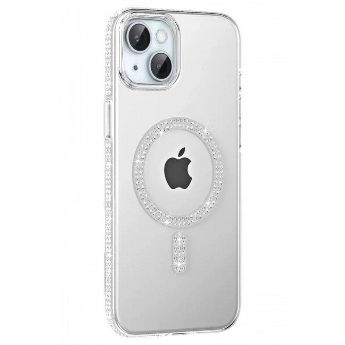 Apple iPhone 14 Move Taşlı Magsafe Kapak - Natural Grey