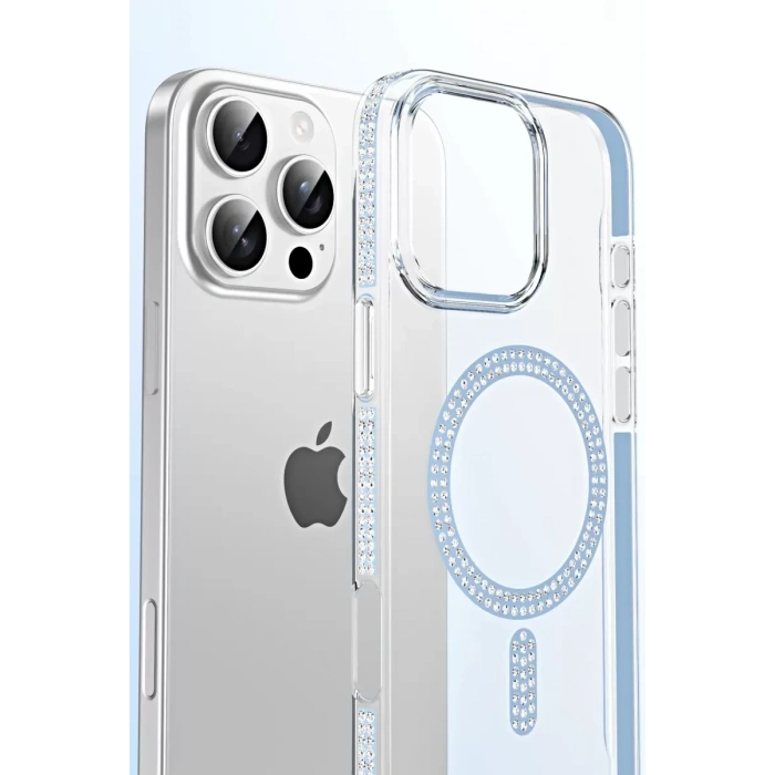 Apple iPhone 14 Move Taşlı Magsafe Kapak - Natural Grey