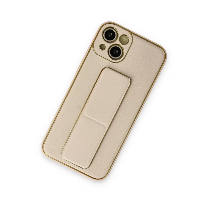 Apple iPhone 14 Plus Kılıf Coco Deri Standlı Kapak - Gold