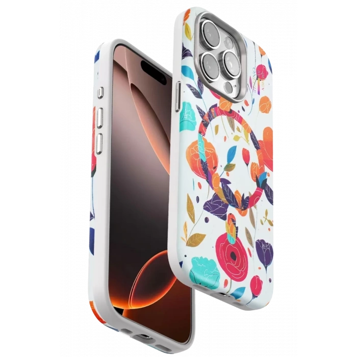 Apple iPhone 14 Pro Flower Series Magsafe Kapak - Beyaz