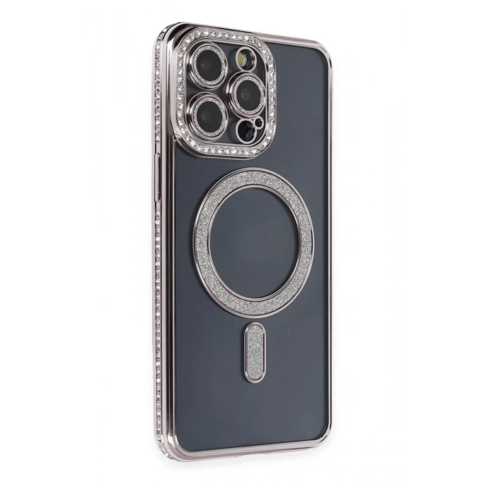 Apple iPhone 14 Pro Kılıf Joke Simli Magneticsafe Kılıf - Gri