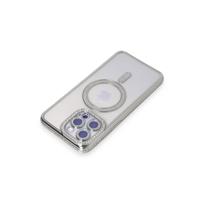Apple iPhone 14 Pro Kılıf Joke Simli Magneticsafe Kılıf - Gümüş