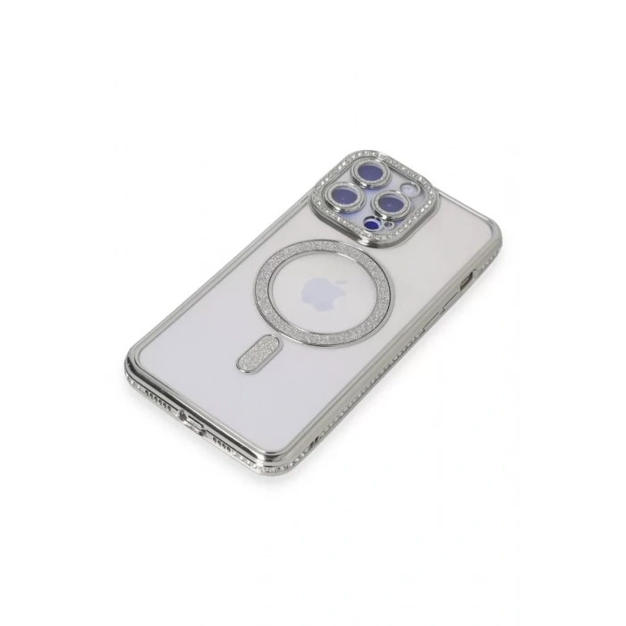 Apple iPhone 14 Pro Kılıf Joke Simli Magneticsafe Kılıf - Gümüş