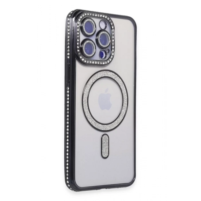 Apple iPhone 14 Pro Kılıf Joke Simli Magneticsafe Kılıf - Siyah