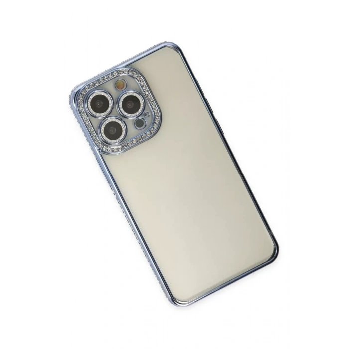 Apple iPhone 14 Pro Kılıf Joke Taşlı Silikon - Mavi
