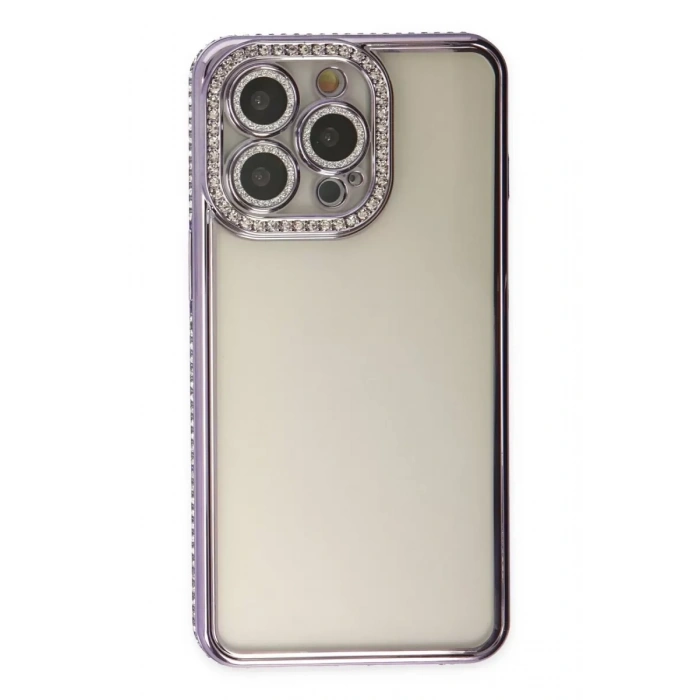 Apple iPhone 14 Pro Kılıf Joke Taşlı Silikon - Mor