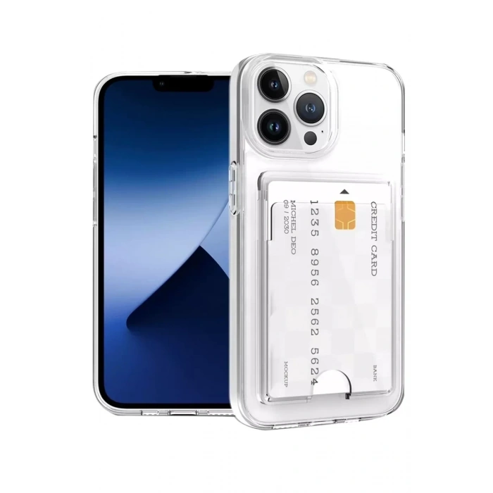 Apple iPhone 14 Pro Kılıf Kart Şeffaf Silikon - Şeffaf