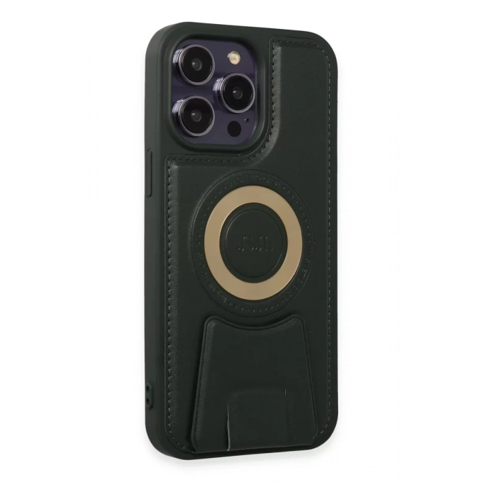 Apple iPhone 14 Pro Kılıf Merkür Magneticsafe Standlı Kapak - Koyu Yeşil