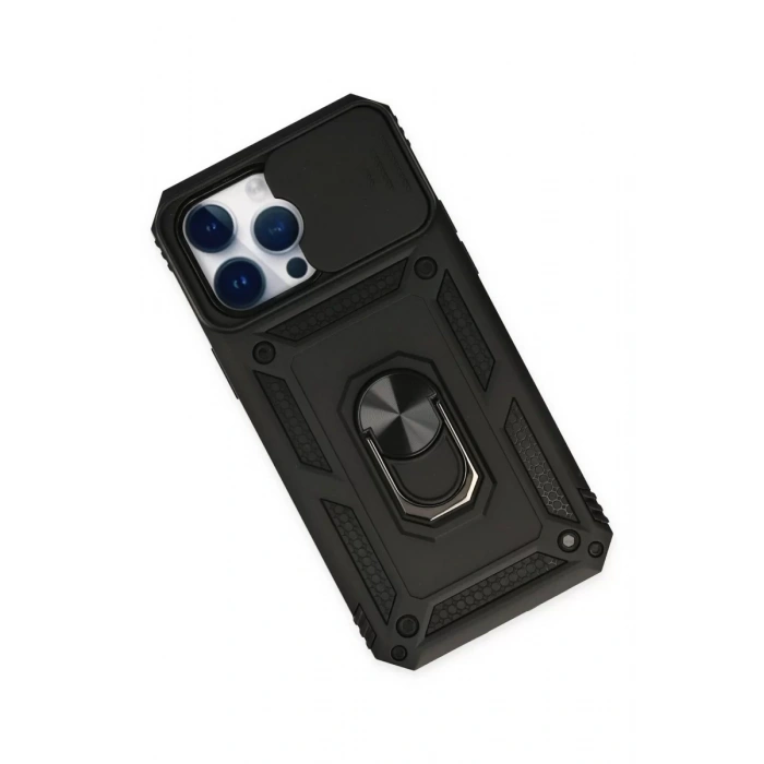 Apple iPhone 14 Pro Kılıf Pars Lens Yüzüklü Silikon - Siyah