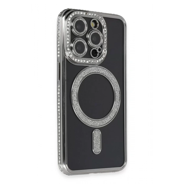 Apple iPhone 14 Pro Max Kılıf Joke Simli Magneticsafe Kılıf - Gri