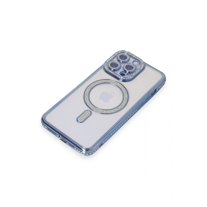 Apple iPhone 14 Pro Max Kılıf Joke Simli Magneticsafe Kılıf - Mavi