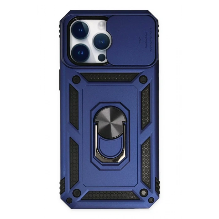Apple iPhone 14 Pro Max Kılıf Pars Lens Yüzüklü Silikon - Lacivert