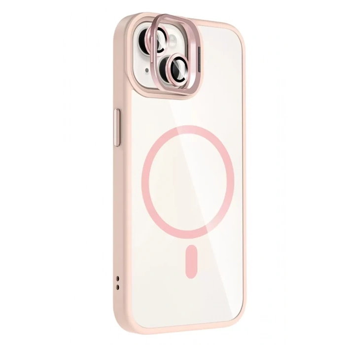 Apple iPhone 14 Remim Lensli Magsafe Standlı Kapak - Pembe