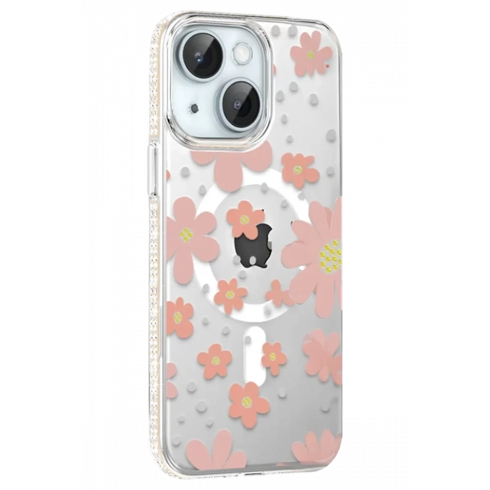Apple iPhone 15 Floral Magsafe Kapak - Pembe