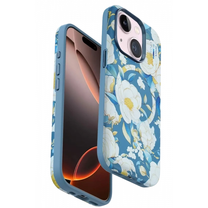 Apple iPhone 15 Flower Series Magsafe Kapak - Mavi