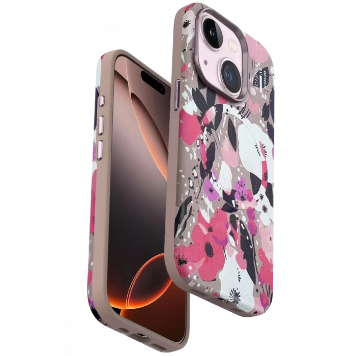 Apple iPhone 15 Flower Series Magsafe Kapak - Pembe