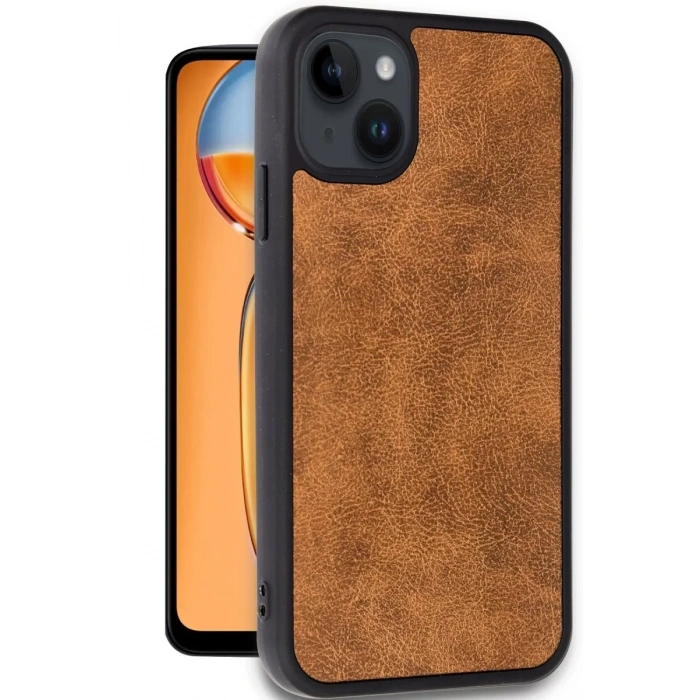 Apple iPhone 15 Kılıf Aras Deri Kapak - Taba