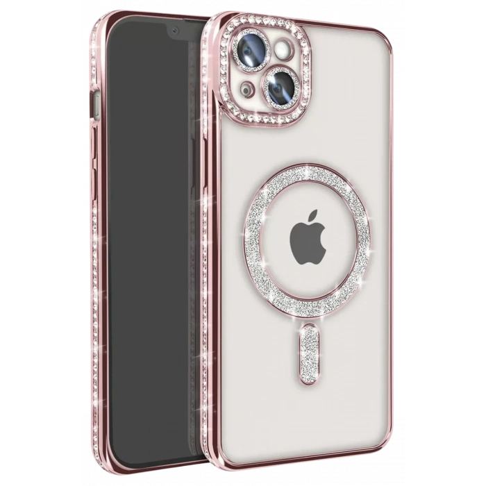 Apple iPhone 15 Kılıf Joke Simli Magneticsafe Kılıf - Pembe
