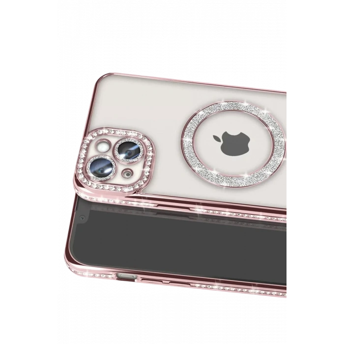 Apple iPhone 15 Kılıf Joke Simli Magneticsafe Kılıf - Pembe