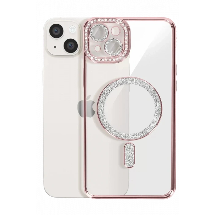 Apple iPhone 15 Kılıf Joke Simli Magneticsafe Kılıf - Pembe