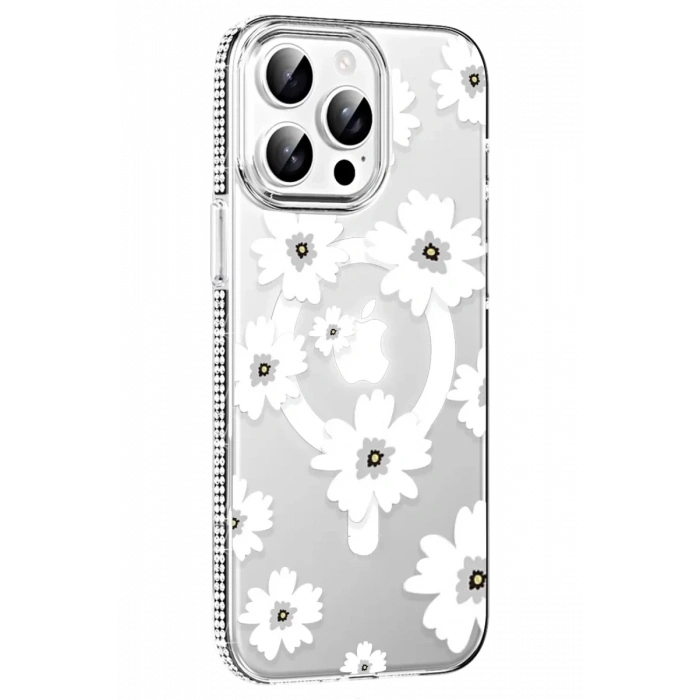 Apple iPhone 15 Pro Floral Magsafe Kapak - Beyaz