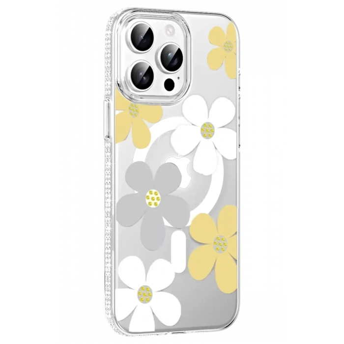 Apple iPhone 15 Pro Floral Magsafe Kapak - Sarı