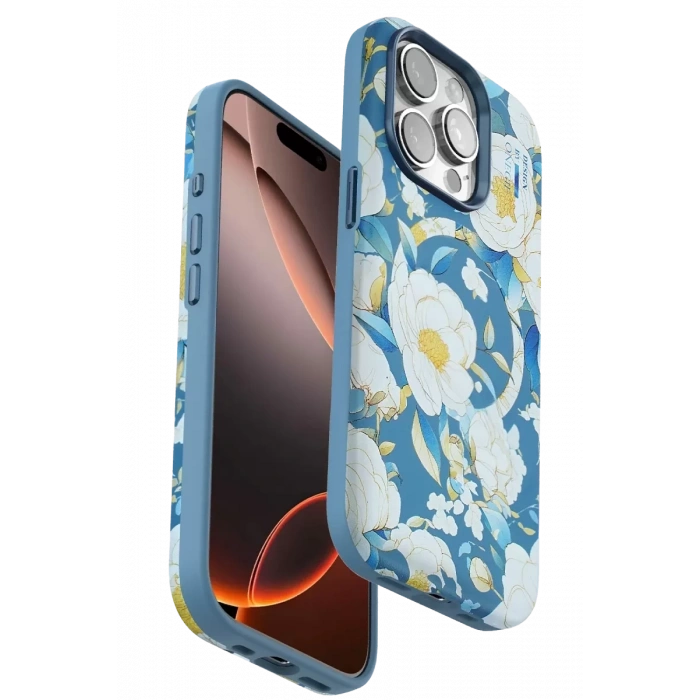 Apple iPhone 15 Pro Flower Series Magsafe Kapak - Mavi
