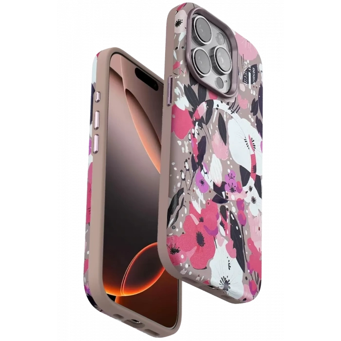 Apple iPhone 15 Pro Flower Series Magsafe Kapak - Pembe