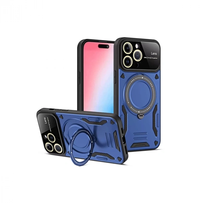 Apple iPhone 15 Pro Joy Lens Standlı Kapak - Lacivert