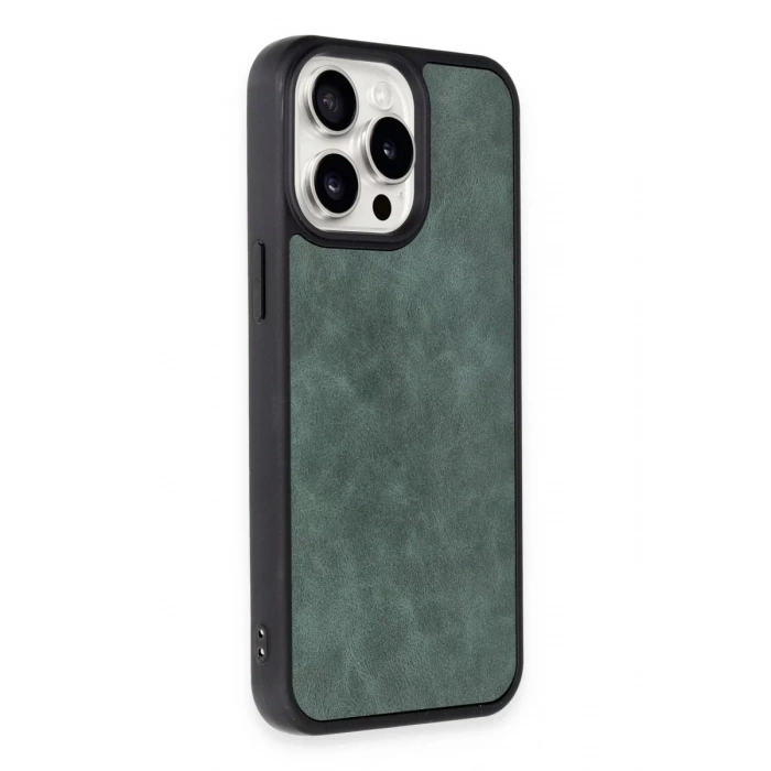 Apple iPhone 15 Pro Kılıf Aras Deri Kapak - Koyu Yeşil
