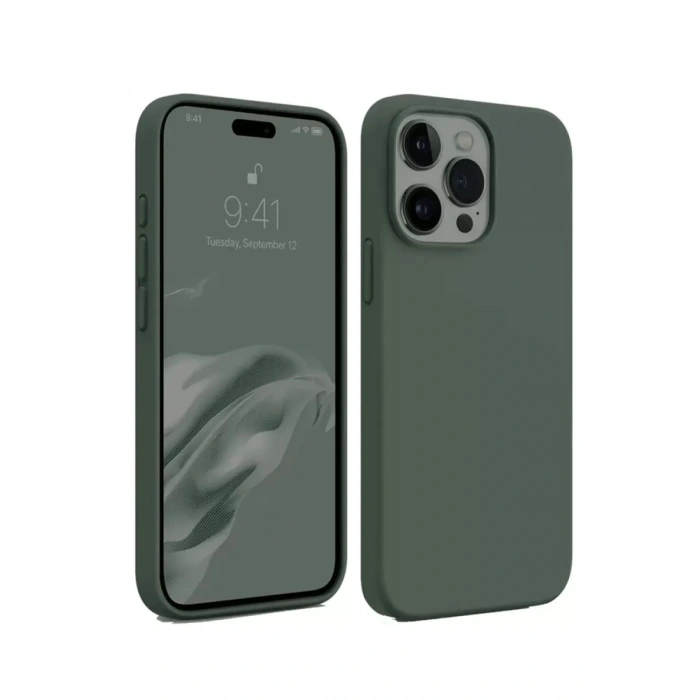 Apple iPhone 15 Pro Kılıf First Silikon - Koyu Yeşil