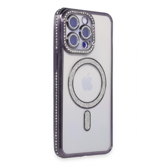 Apple iPhone 15 Pro Kılıf Joke Simli Magneticsafe Kılıf - Derin Mor