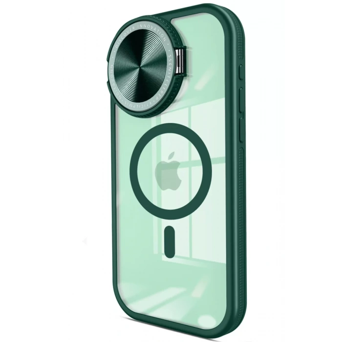 Apple iPhone 15 Pro Kılıf Teleskop Lens Magsafe Silikon Kapak - Koyu Yeşil