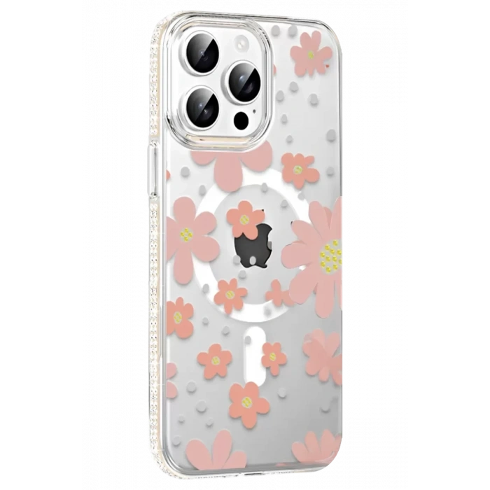 Apple iPhone 15 Pro Max Floral Magsafe Kapak - Pembe