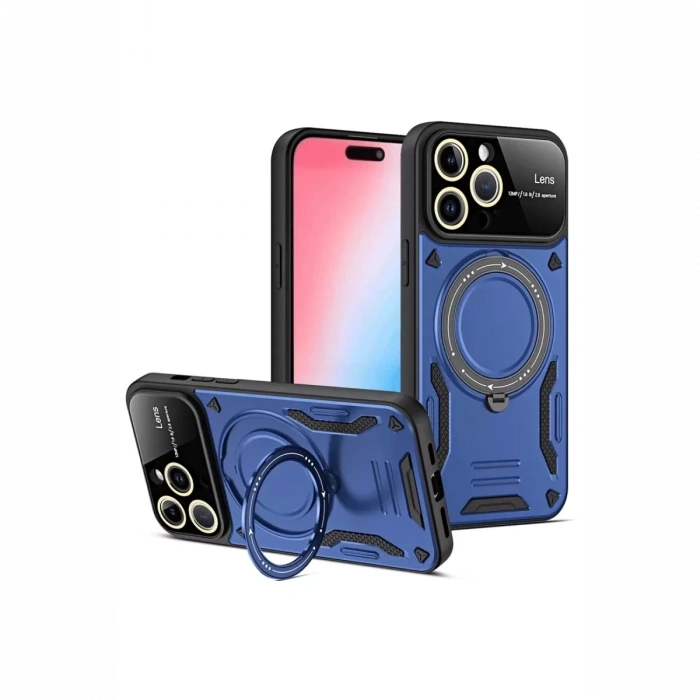 Apple iPhone 15 Pro Max Joy Lens Standlı Kapak - Lacivert