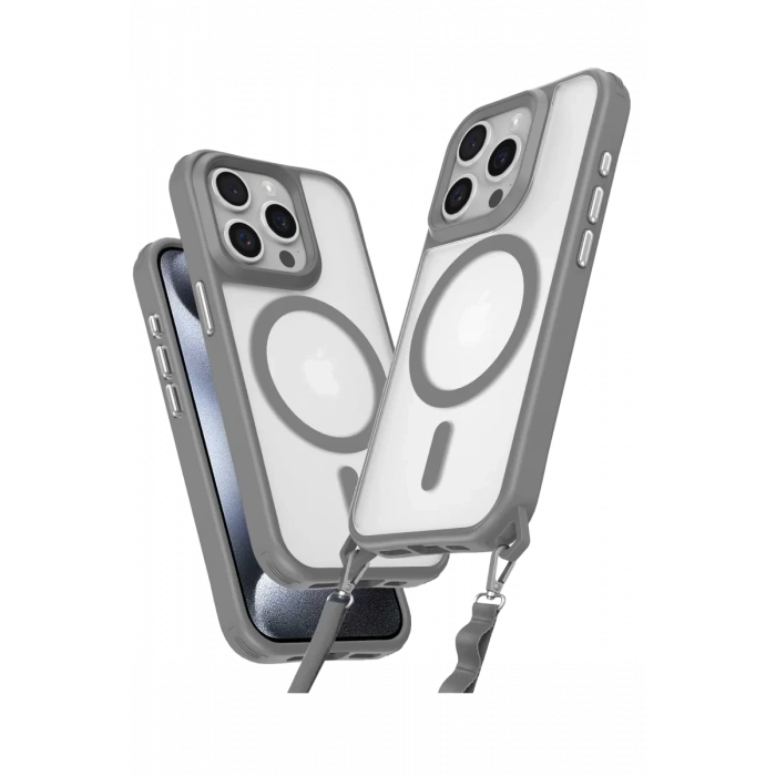Apple iPhone 15 Pro Max Kılıf Enka Magsafe Silikon Kılıf - Titan Gri