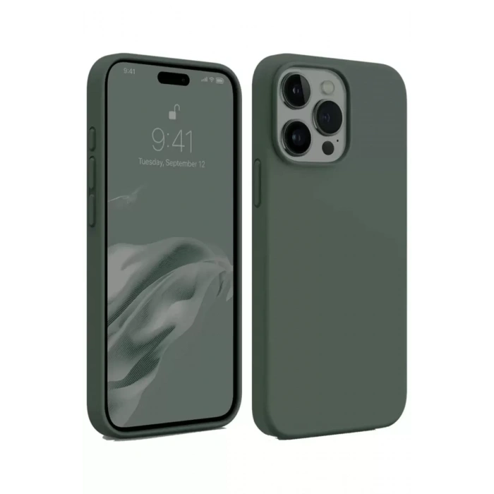 Apple iPhone 15 Pro Max Kılıf First Silikon - Koyu Yeşil