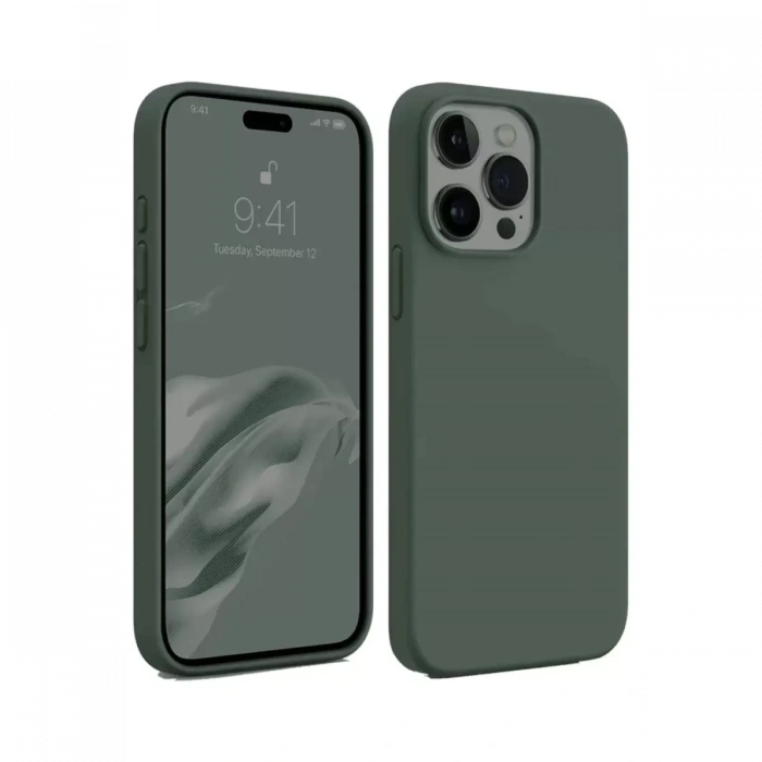 Apple iPhone 15 Pro Max Kılıf First Silikon - Koyu Yeşil
