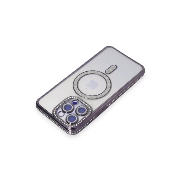 Apple iPhone 15 Pro Max Kılıf Joke Simli Magneticsafe Kılıf - Derin Mor