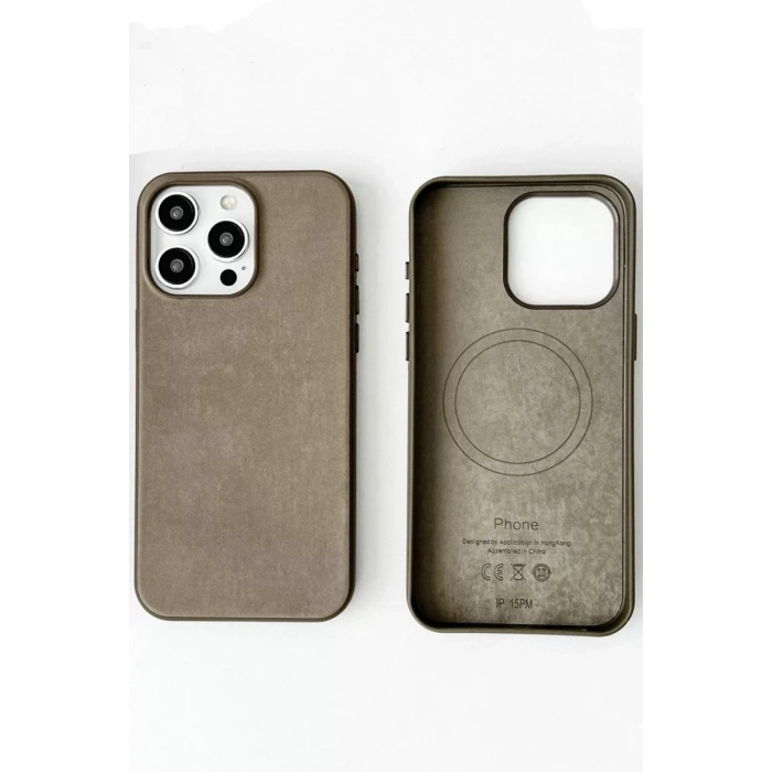 Apple iPhone 15 Pro Max Kılıf Karen Magsafe Kapak - Kahverengi