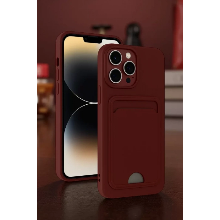 Apple iPhone 15 Pro Max Kılıf Kelvin Kartvizitli Silikon - Bordo